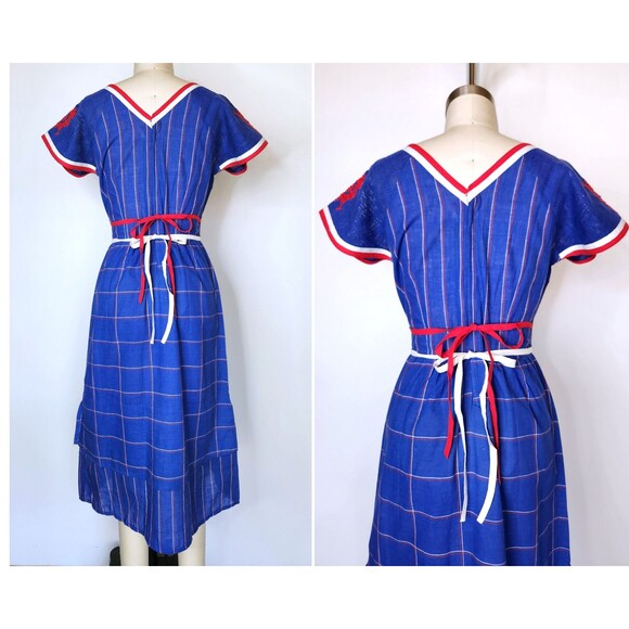 Embroidered Apron Dress with Pockets Colorful Cotton Dress 70s does 30s 40s XS - Picture 3 of 10